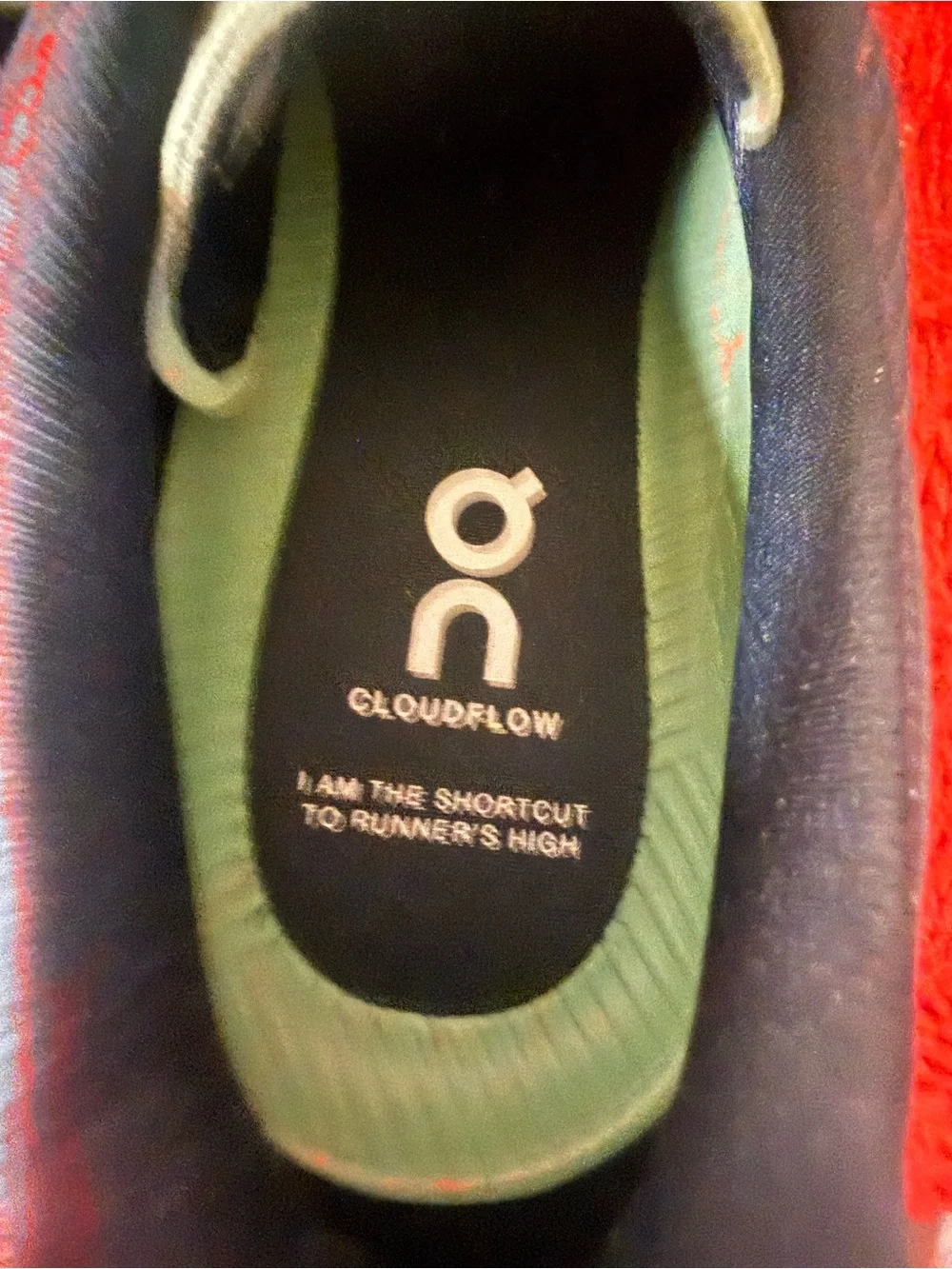 ON Cloudflow Running Shoes Mens 12.5 Blue Green Stripe Athletic Sneakers